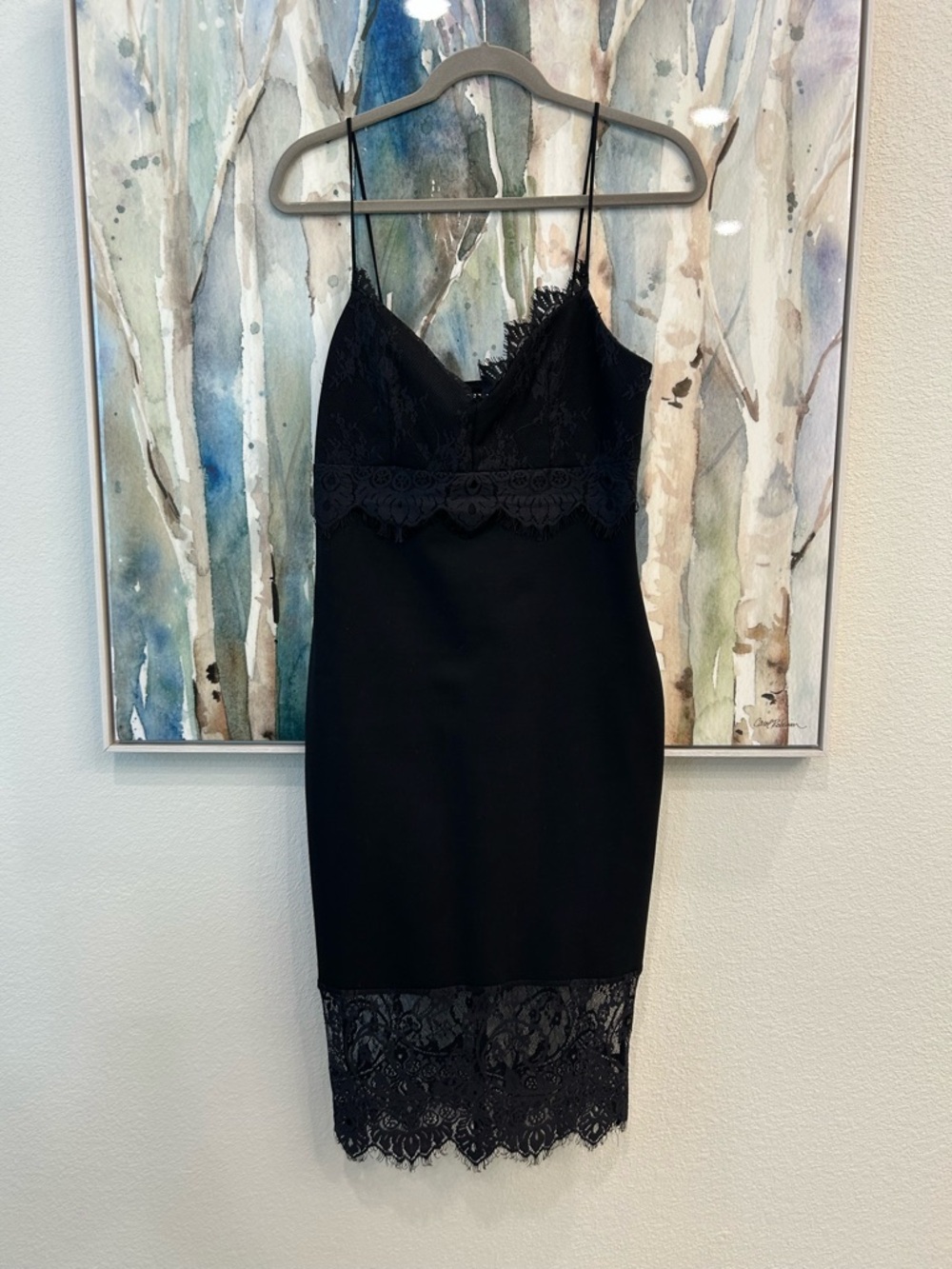 Leith Black Lace-Trim Midi Dress